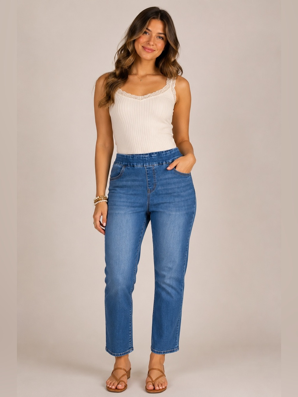 R Jeans Pull-On Slim Straight Stretch Denim Jeans Size 30 Comfort Fit